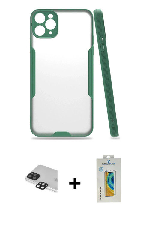 ieg™ iPhone 11 Pro Max Kılıf Atlas Asil Serisi - Siyah Polymer Nano Ekran Koruyucu + Siyah Pers Alüm