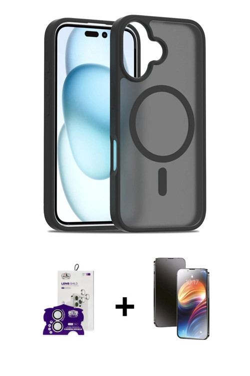 ieg™ iPhone 16 Kılıf Siluet Minimal Prime - Siyah 3D Antistatik Mat Seramik Nano Ekran Koruyucu + Gü