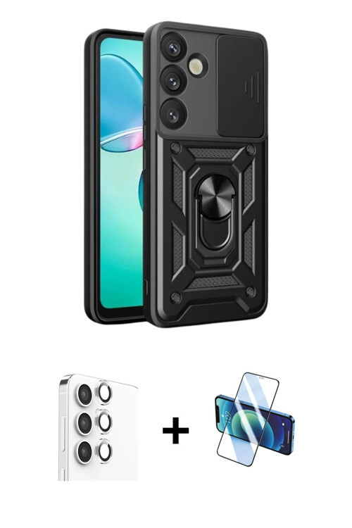 ieg™ Galaxy S25 Plus Kılıf Ahenk Klasik - Siyah 3D Antistatik Seramik Nano Ekran Koruyucu + Gümüş Ra