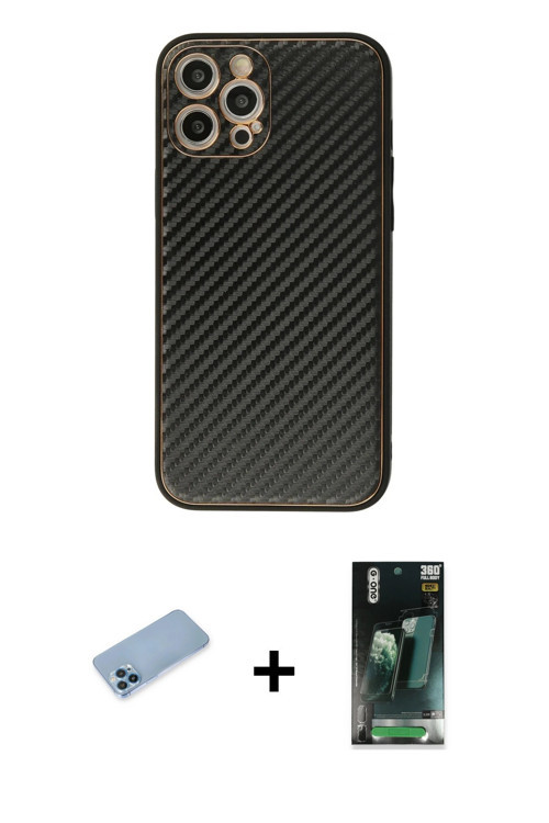 ieg™ iPhone 12 Pro Max Kılıf Ahenk Işık - Şeffaf 360 Full Body Arka Koruyucu + Mavi Shine Kamera Len