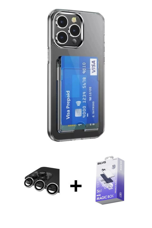 ieg™ iPhone 14 Pro Max Kılıf Doruk Klasik Koleksiyonu - Siyah Bilvis 5in1 5D Magic Hayalet Cam Ekran