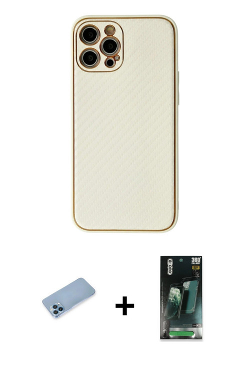 ieg™ iPhone 12 Pro Max Kılıf Ahenk Işık - Şeffaf 360 Full Body Arka Koruyucu + Mavi Shine Kamera Len
