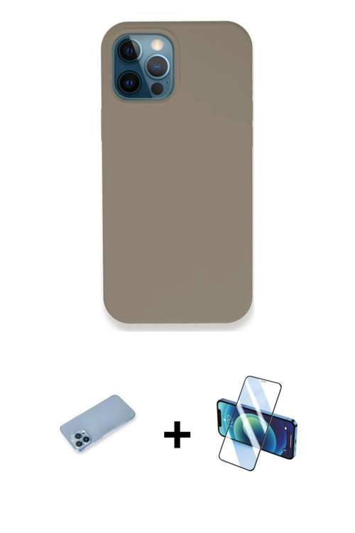 ieg™ iPhone 12 Pro Max Kılıf Zirve Modern Özel Seri - Siyah 3D Antistatik Cam Ekran Koruyucu + Mavi