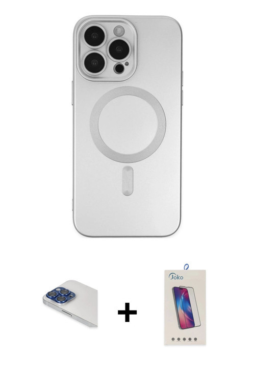 ieg™ iPhone 13 Pro Max Kılıf Akış Minimal Özel Seri - Siyah Joko 5D Cam + Lacivert Pers Alüminyum Ka