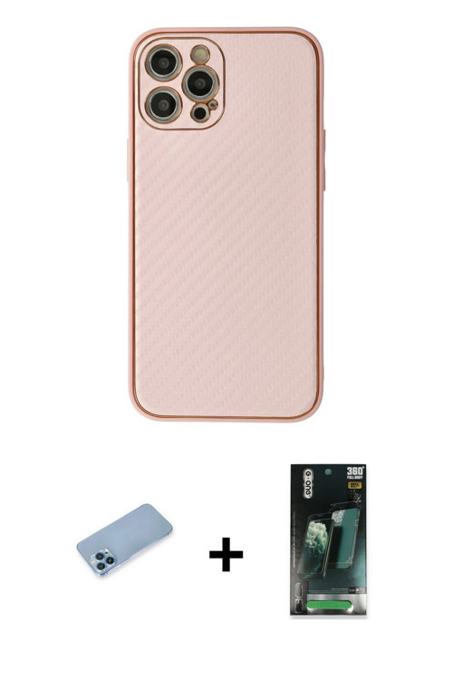 ieg™ iPhone 12 Pro Max Kılıf Ahenk Işık - Şeffaf 360 Full Body Arka Koruyucu + Mavi Shine Kamera Len