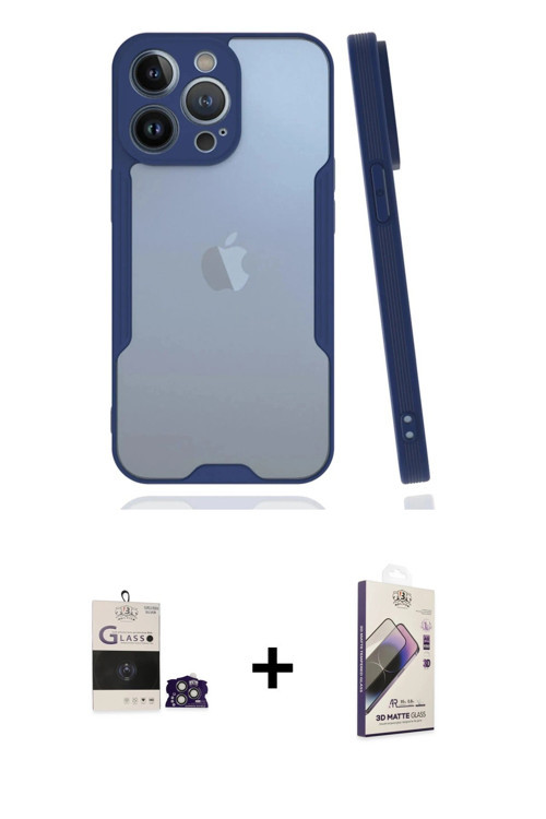 ieg™ iPhone 14 Pro Max Kılıf Atlas Asil Serisi - Siyah Bilvis 3D Mat Cam Ekran Koruyucu + Gümüş Bilv