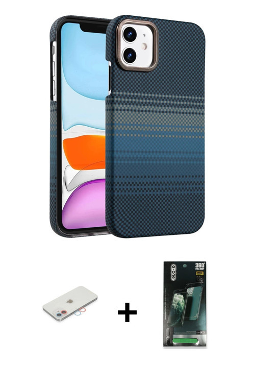 ieg™ iPhone 11 Kılıf Doruk Serisi - Şeffaf 360 Full Body Arka Koruyucu + Pembe Renkli Kamera Lens Ko
