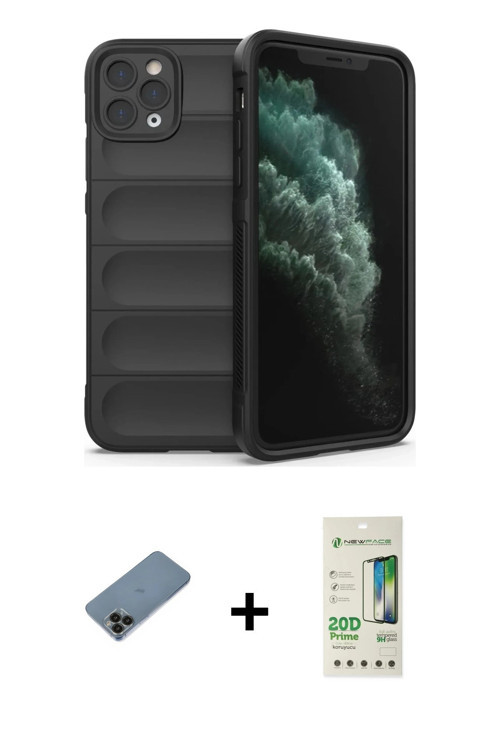 ieg™ iPhone 11 Pro Kılıf Atlas Koleksiyonu - Siyah 20D Premium Cam Ekran Koruyucu + Siyah Shine Kame