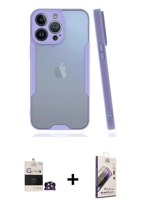 ieg™ iPhone 14 Pro Max Kılıf Atlas Asil Serisi - Siyah Bilvis 3D Mat Cam Ekran Koruyucu + Gümüş Bilv