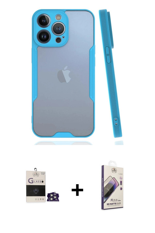 ieg™ iPhone 14 Pro Max Kılıf Atlas Asil Serisi - Siyah Bilvis 3D Mat Cam Ekran Koruyucu + Gümüş Bilv