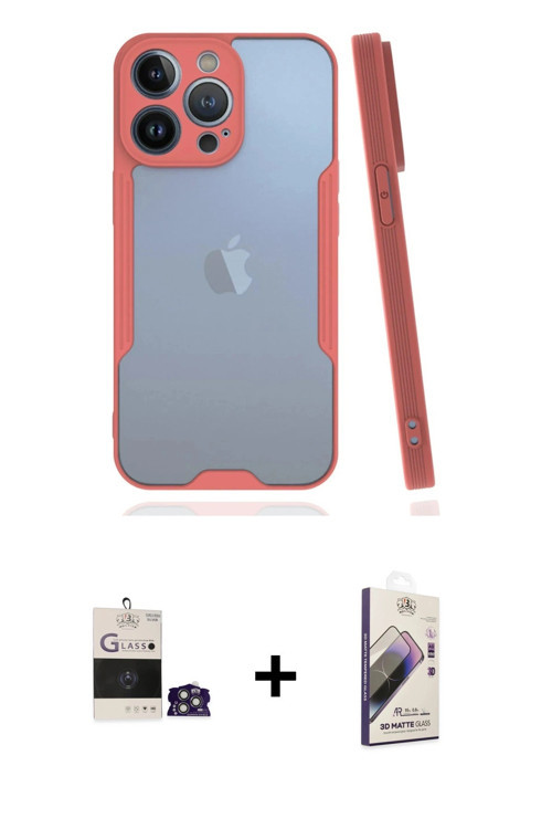 ieg™ iPhone 14 Pro Max Kılıf Atlas Asil Serisi - Siyah Bilvis 3D Mat Cam Ekran Koruyucu + Gümüş Bilv