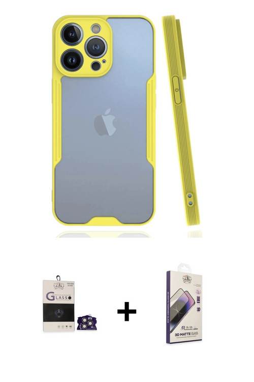 ieg™ iPhone 14 Pro Max Kılıf Atlas Asil Serisi - Siyah Bilvis 3D Mat Cam Ekran Koruyucu + Gümüş Bilv
