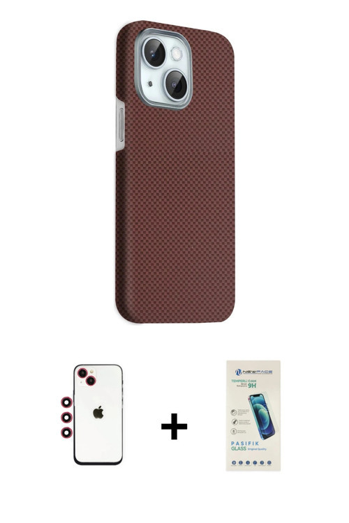 ieg™ iPhone 14 Kılıf Kozmos Klasik Prime - Şeffaf Pasifik Cam Ekran Koruyucu + Kırmızı Shine Kamera