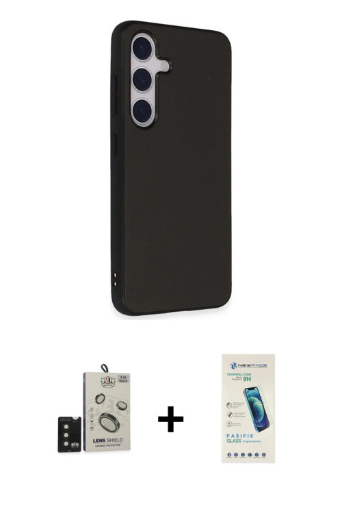 ieg™ Galaxy S24 Kılıf Akış Asil Koleksiyonu - Şeffaf Pasifik Cam Ekran Koruyucu + Siyah Bilvis Titan