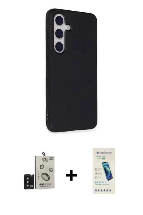 ieg™ Galaxy S24 Kılıf Akış Asil Koleksiyonu - Şeffaf Pasifik Cam Ekran Koruyucu + Siyah Bilvis Titan