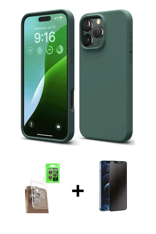 ieg™ iPhone 16 Pro Kılıf Kozmos Yansıma Özel Seri - Siyah 3D Antistatik Hayalet Cam Ekran Koruyucu +