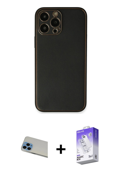 ieg™ iPhone 13 Pro Max Kılıf Yadigar Klasik - Siyah Bilvis 5in1 3D Magic Cam Ekran Koruyucu + Mavi R