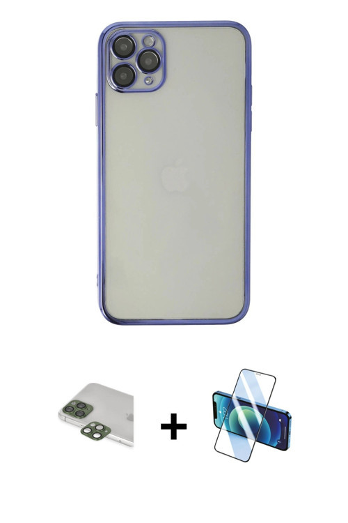 ieg™ iPhone 11 Pro Max Kılıf Vadi Minimal - Siyah 3D Antistatik Cam Ekran Koruyucu + Yeşil Pers Alüm