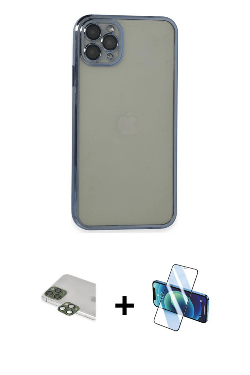 ieg™ iPhone 11 Pro Max Kılıf Vadi Minimal - Siyah 3D Antistatik Cam Ekran Koruyucu + Yeşil Pers Alüm