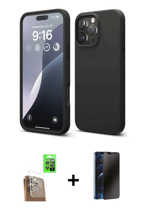 ieg™ iPhone 16 Pro Kılıf Kozmos Yansıma Özel Seri - Siyah 3D Antistatik Hayalet Cam Ekran Koruyucu +