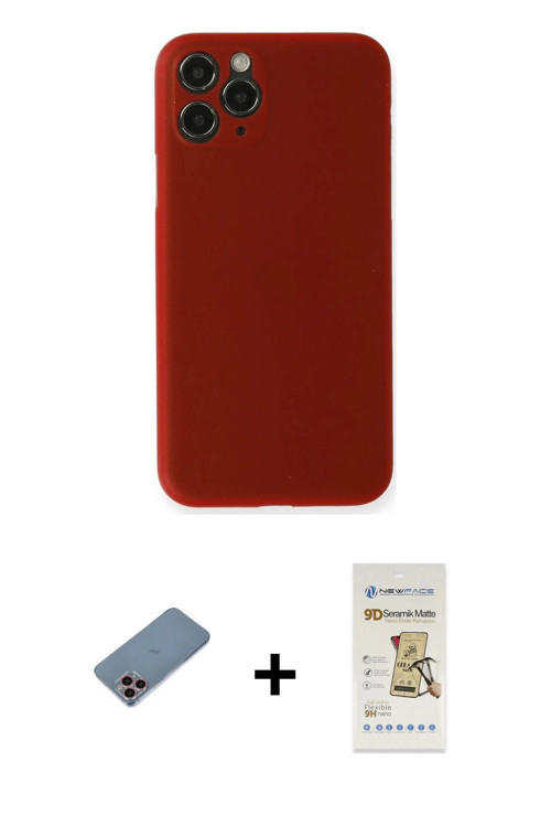 ieg™ iPhone 11 Pro Kılıf Yadigar Yansıma Serisi - Siyah Mat Seramik Nano Ekran Koruyucu + Pembe Shin