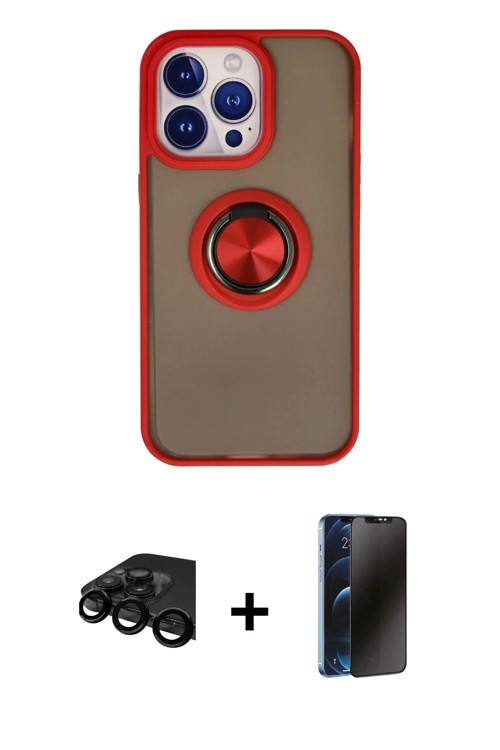 ieg™ iPhone 15 Pro Kılıf Yörünge Çizgi - Siyah 3D Antistatik Hayalet Cam Ekran Koruyucu + Siyah Raze