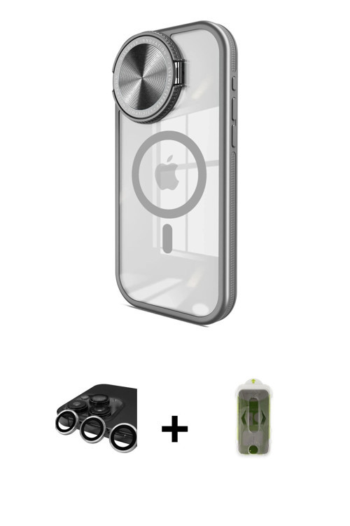 ieg™ iPhone 15 Pro Max Kılıf Kıvılcım Modern Koleksiyonu - Siyah Joko Magic 5D Hayalet Cam + Gümüş R