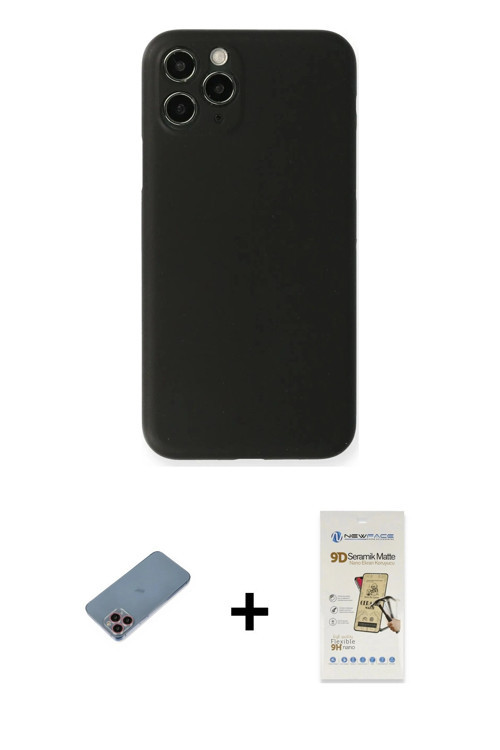 ieg™ iPhone 11 Pro Kılıf Yadigar Yansıma Serisi - Siyah Mat Seramik Nano Ekran Koruyucu + Pembe Shin