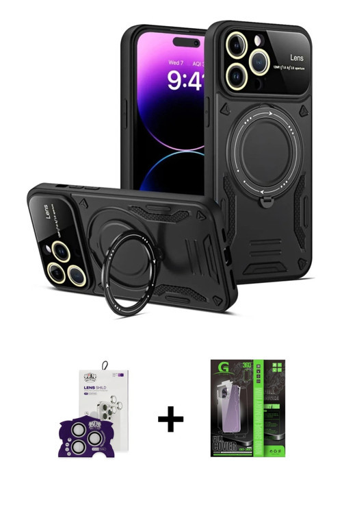 ieg™ iPhone 16 Pro Max Kılıf Kıvılcım Modern Serisi - Şeffaf 360 Full Body Arka Koruyucu + Gümüş Bil