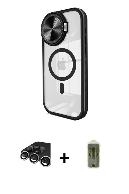 ieg™ iPhone 15 Pro Max Kılıf Kıvılcım Modern Koleksiyonu - Siyah Joko Magic 5D Hayalet Cam + Gümüş R