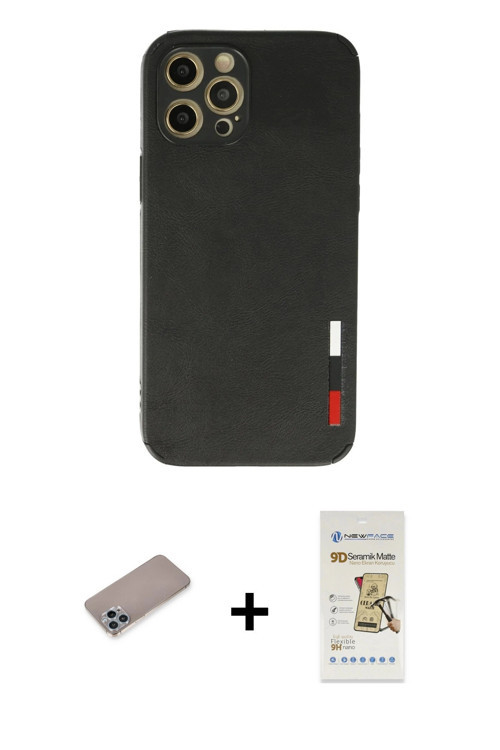 ieg™ iPhone 12 Pro Max Kılıf Doruk Asil Koleksiyonu - Siyah Mat Seramik Nano Ekran Koruyucu + Sierra
