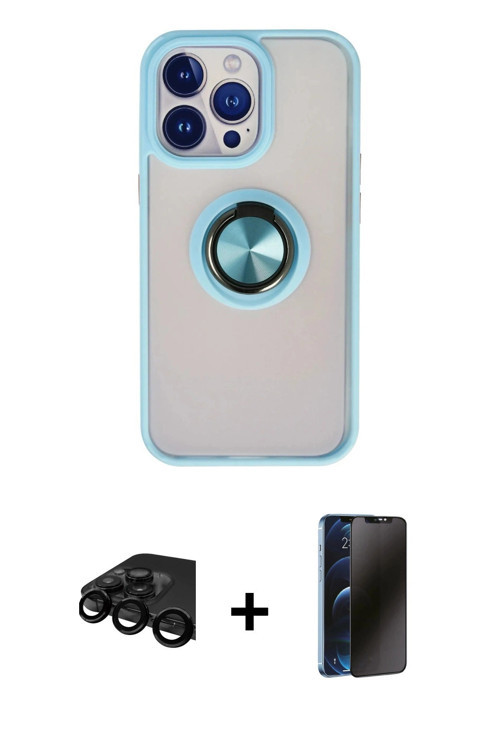 ieg™ iPhone 15 Pro Kılıf Yörünge Çizgi - Siyah 3D Antistatik Hayalet Cam Ekran Koruyucu + Siyah Raze