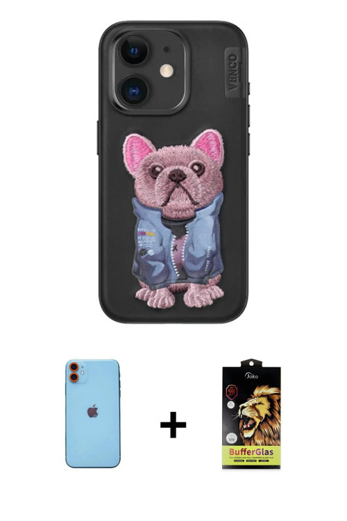 ieg™ iPhone 11 Kılıf İz Minimal Koleksiyonu - Siyah Buffer Cam Ekran Koruyucu + Turuncu Neon Fosforl