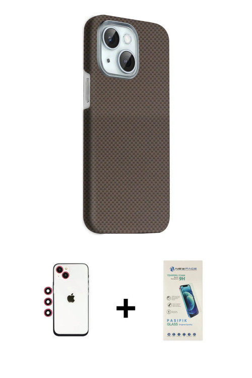 ieg™ iPhone 14 Kılıf Kozmos Klasik Prime - Şeffaf Pasifik Cam Ekran Koruyucu + Kırmızı Shine Kamera