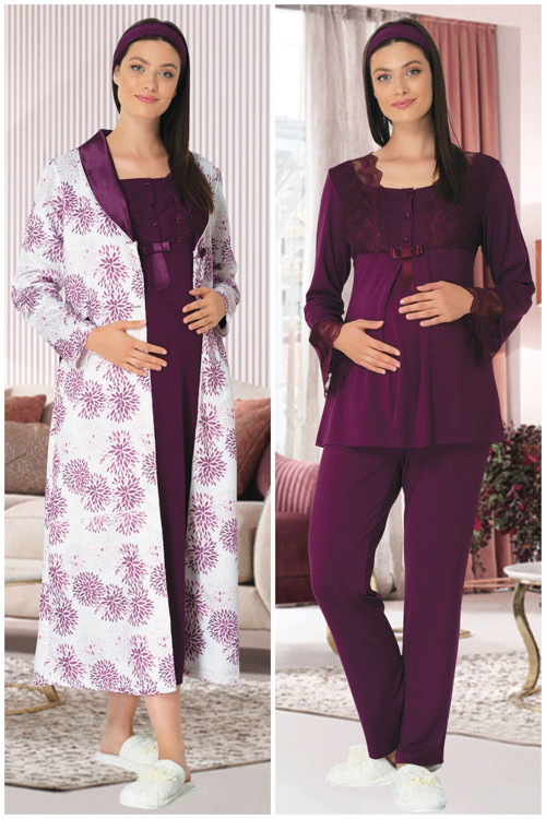 Mecit 5331 Mürdüm Lohusa Pijama Gecelik Set