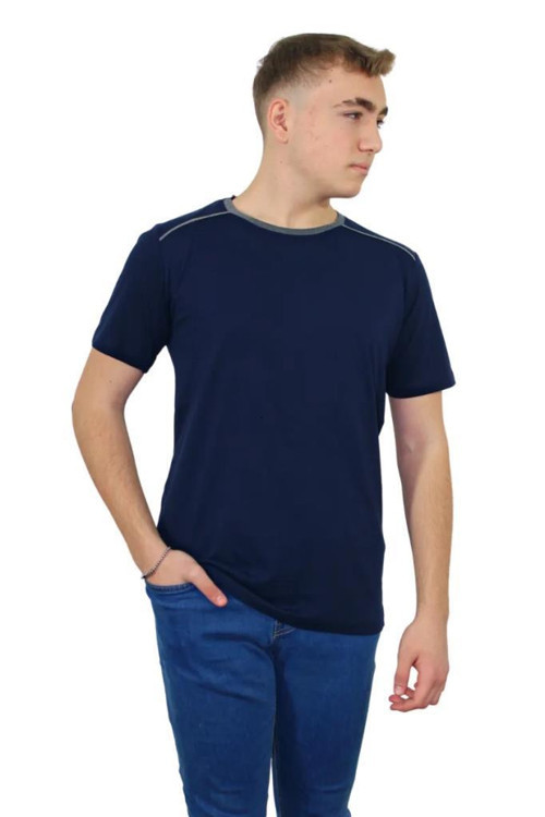 BT06Y Lacivert Sıfır Yaka Biyeli Tişört 2XL