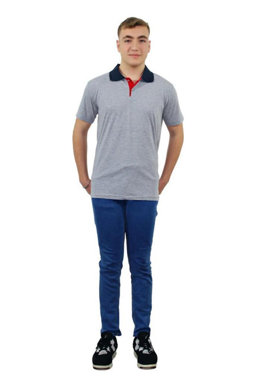 PT04Y Gri Polo Yaka Penye Tişört 2XL