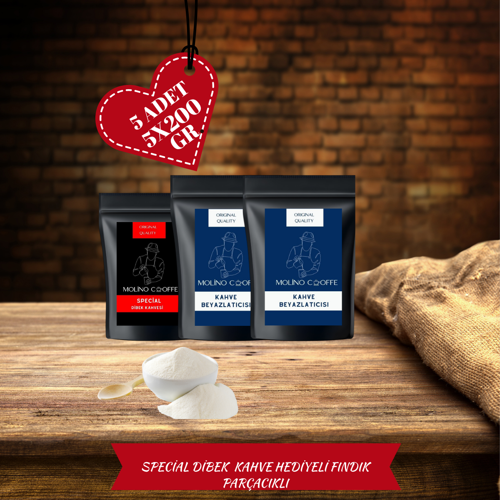 MOLİNO COFFEE KAHVE SÜT TOZU 5X200 GR +MOLİNO 100 GR. SPECİAL FINDIK PARÇACIKLI DİBEK KAHVE HEDİYELİ