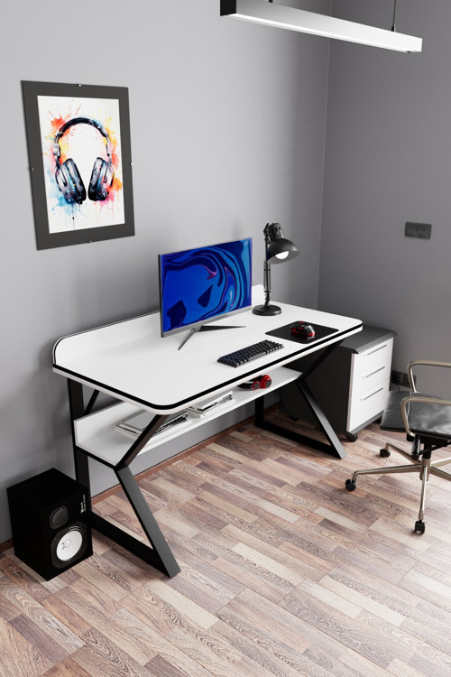 Pulsar Oyuncu Masası Çalışma Ofis Masası Gaming Masa Beyaz