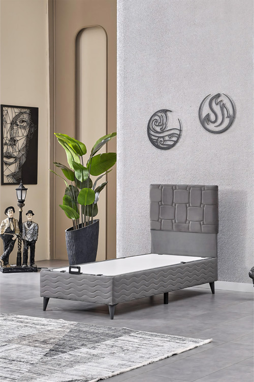 Vizyon Tek Kişilik Baza Başlık Set Gri 90*190
