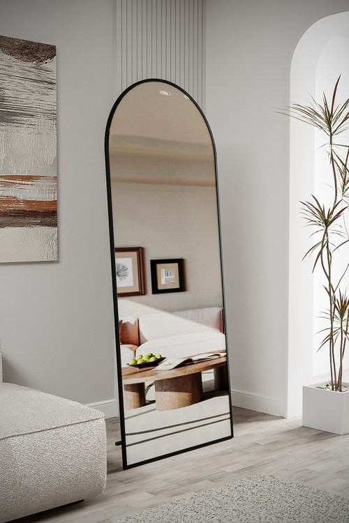 Pamir Siyah Metal Çerçeveli Ayaklı Oval Boy Aynası 180X70 Cm