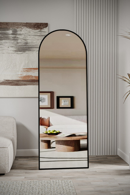 Pamir Siyah Metal Çerçeveli Ayaklı Oval Boy Aynası 180X60 Cm