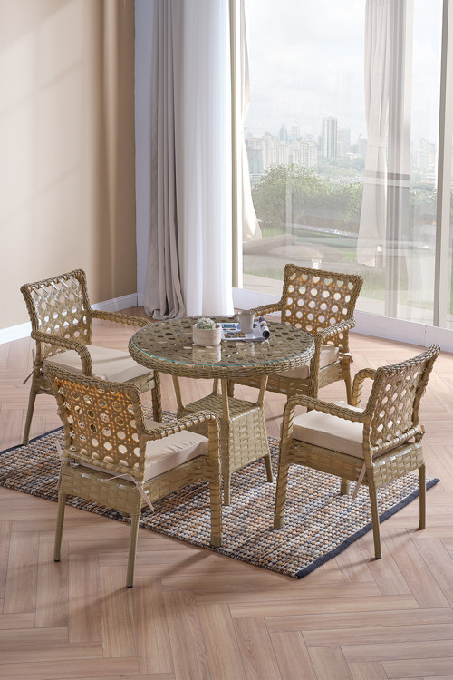 Ayaz 4 Kişilik Rattan Bahçe Balkon Mutfak Masa Takımı Cappuccino