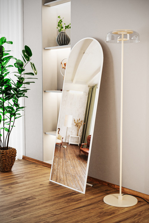 Pamir Beyaz Metal Çerçeveli Ayaklı Oval Boy Aynası 180X60 Cm