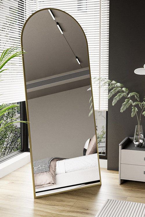 Pamir Gold Metal Çerçeveli Ayaklı Oval Boy Aynası 180X70 Cm