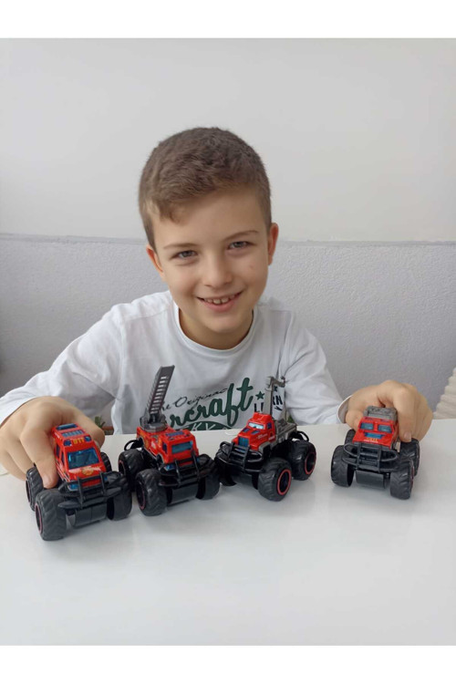 Smilechild 4 lü Metal 6-7 cm İttir Git Kırmızı Araçlar