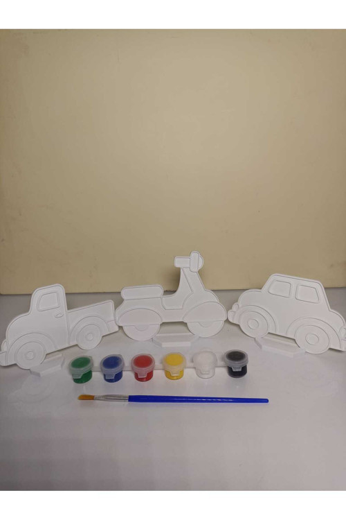 Smilechild ARAÇ BOYAMA ETKİNLİĞİ 3 adet 8-10 cm 6 LI BOYA VE FIRÇA DAHİLDİR PLASTİKTİR