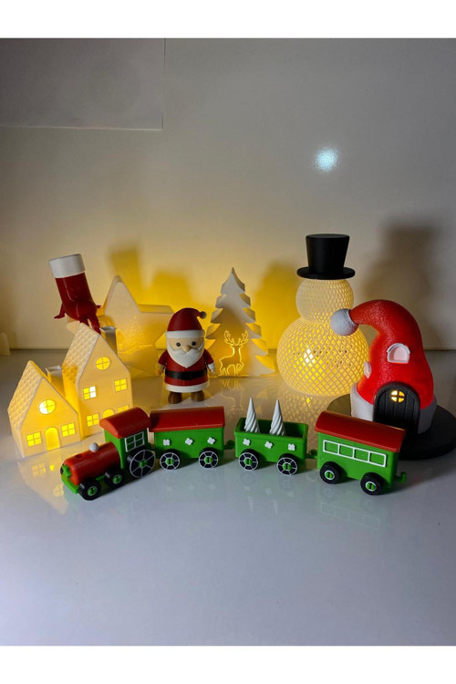 Smilechild YILBAŞI SETİ 9 PARÇA YILBAŞI AĞACI KARDAN ADAM NOEL BABA TREN EVLER YILBAŞI ŞAPKASI