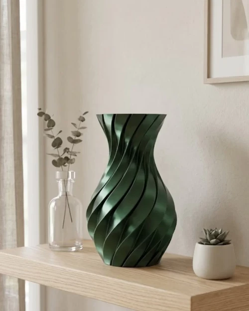 ieg™ 3D Spiral Yeşil Vazo Modern Tasarım Dekoratif Ev ve Ofis Aksesuarı
