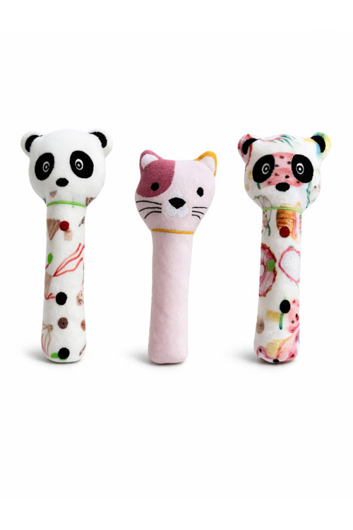 Kadife Nakışlı Çıngıraklı Ve Vik Vik Sesli Hayvan Figürlü Bebek Oyuncağı